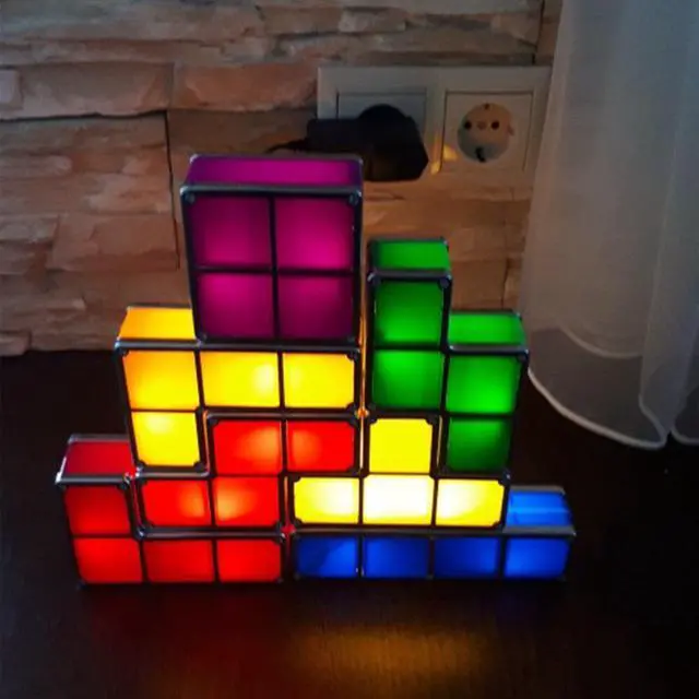 Alt view image 2 of 5 - Upgrade DIY Tetris Puzzle Retro Game Colorful Brick Toy Stackable LED Desk Lamp Constructible Block Night Light
