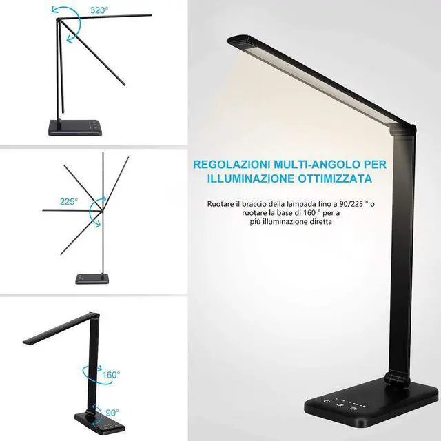 Alt view image 2 of 5 - Dimmable Table Lamp USB LED Reading Light Foldable Rotatable Switch LED Desk Lamp Wireless Charging Desk Light