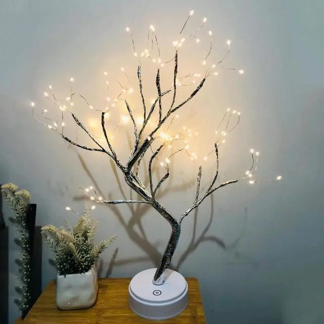 Alt view image 2 of 5 - Bedroom Table Lamp Night Lights USB Christmas Tree Lamp Copper Wire Gypsophila Tree Desk Light for Xmas Bed Room Decoration