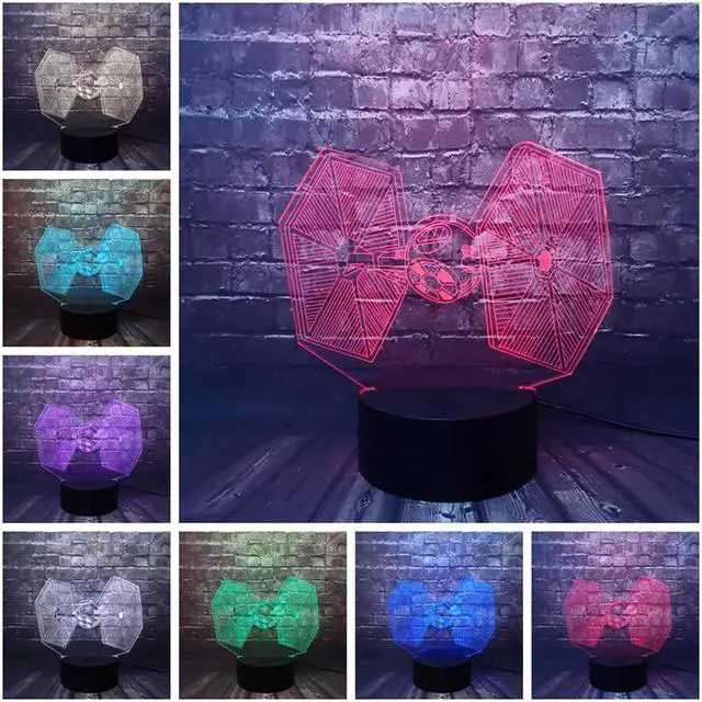 Alt view image 2 of 5 - Wars cartoon 3D USB LED Lamp Toys Cartoon Tie Fighter Desk lamp Visual Night Light Table dimmer Kids Christmas Day toys