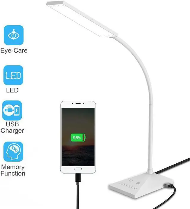 Main image of 7 kinds of brightness dimming table lamp, eye protection reading lamp with full touch control DC 5V USB Charging Port