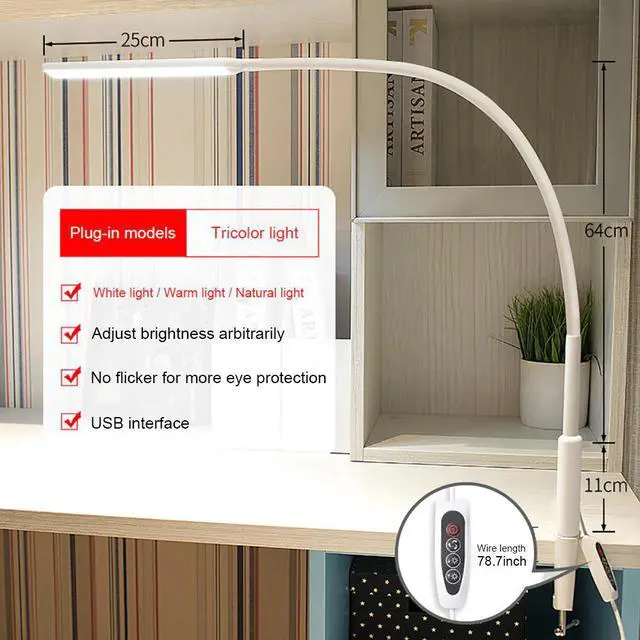 Main image of Arm Table Lamp Clip Office Led Desk Lamp USB Eye-protected Lamp For Bedroom Led Light 5-Level Brightness&Color 10W