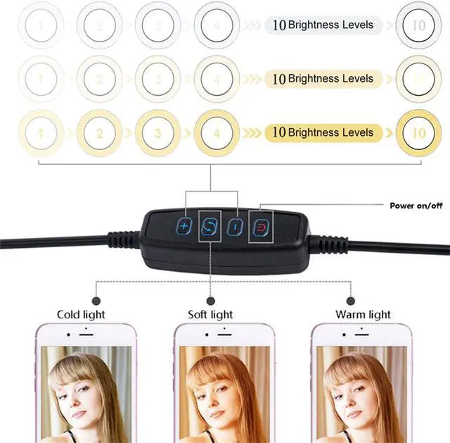 Alt view image 4 of 5 - Stand Table Lamps Clip Holder Ring Light Tripod Stand 3200K-5500K Dimmable LED for Selfie Live Video VK Dimming 3 Colors