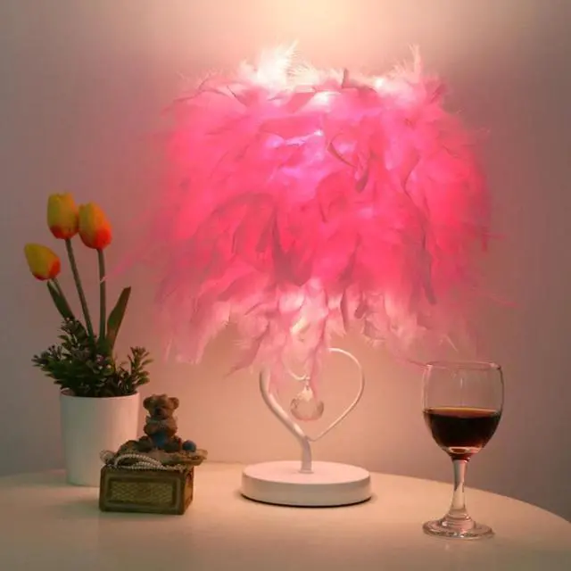 Alt view image 4 of 5 - Table Lamp Feather Lamp Bedside Lamp Living Room Bedroom Lamp Crystal Nordic Romantic Desk Lamp US EU Plug E27 Led Light