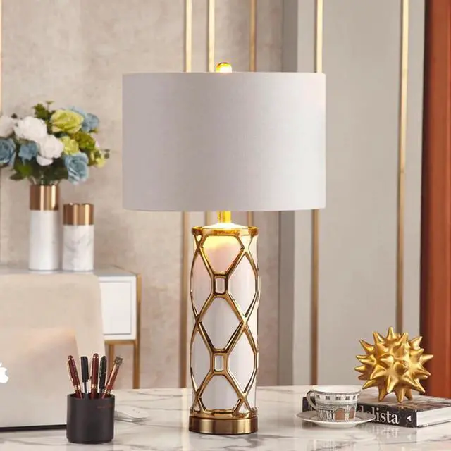 Alt view image 4 of 5 - Ceramic LED Lights Table Lamp Cloth Table Lamps Shade For The Bedroom Bedside Hotel Living Room Home Decor Desk Lamp