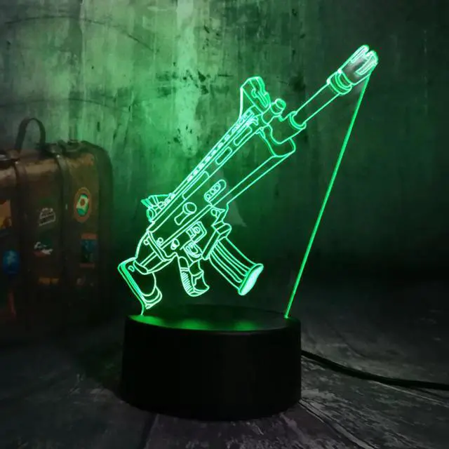 Alt view image 5 of 5 - Cool Battle Royale Game PUBG TPS SCAR-L Rifle LED Night Light Desk Lamp RGB 7 Color Boys Kids Toy Home Decor Christmas Toys
