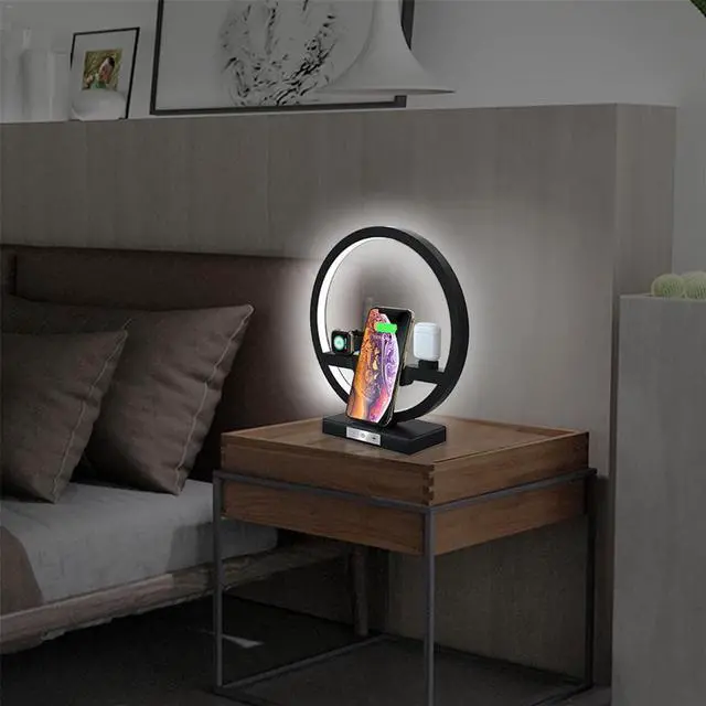 Alt view image 5 of 5 - 5V USB Wireless Fast Charging Table Light Touch Switch Stepless Dimming Bedside Lamp for Watches Cell Phones Headphones 3-In-1