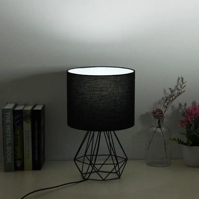 Alt view image 4 of 5 - Retro Geometric Table Lamp Drum Shade Bedside Home Lighting Light for Bedroom Living Study Room Lamp