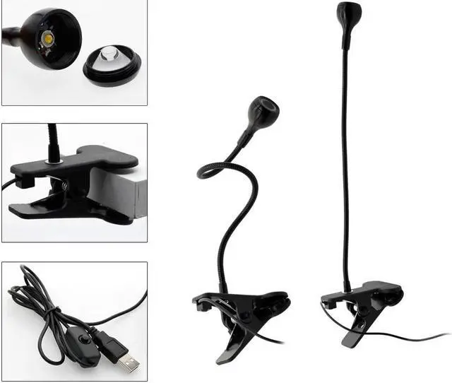 Alt view image 3 of 5 - Power Clip Holder LED Book Light Desk Lamp 1W Flexible LED Reading Book Lamp Switch On/Off Table Lamp for Bedroom Study Room