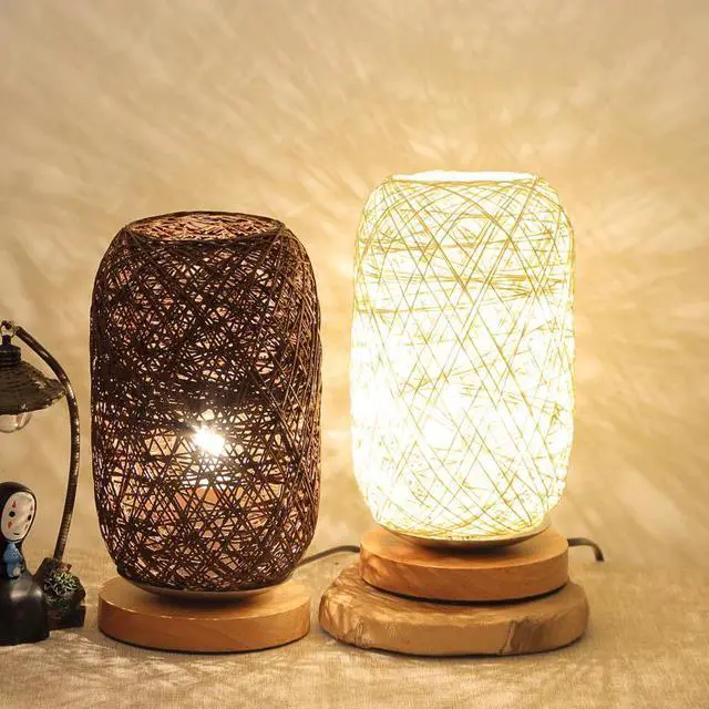 Alt view image 2 of 5 - Europe Wood Rattan Twine Creative Rechargeable LED Night Light Room Home Art Decoration Desk Light Full Light Shading
