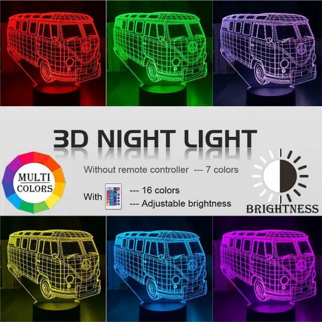 Alt view image 2 of 5 - 3D Illusion Acrylic Led Night Light Lamp Peace Bus for Kids Child Bedroom Decor Nightlight Rgb Colorful Table 3D Lamp Bus Gift