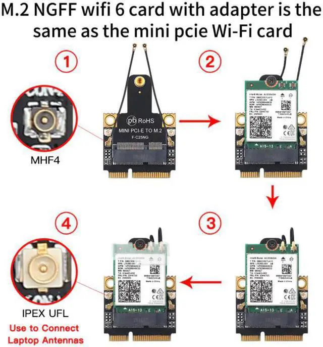 Alt view image 4 of 5 - Mini PCI-E Wifi 6E Adapter Intel AX210 Bluetooth 5.2 Wifi 6 Card 2.4G 5Ghz 6Ghz Wireless 3000Mbps AX210NGW 802.11ax/ac 160Mhz