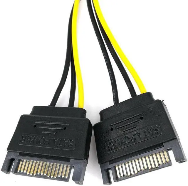 Alt view image 4 of 4 - 20cm Sata Power To 6 pin Graphics Power Supply Dual Sata Power Cord 15 pin Male M to PCI-e 6 Pin Female F Video Card Power Cable
