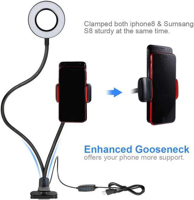 Alt view image 3 of 5 - Clip On Led Selfie Ring Light With Cell Phone Holder Flexible Dimmable Make up Lamp Desk Table Lamp Photo Studio For Live Stream