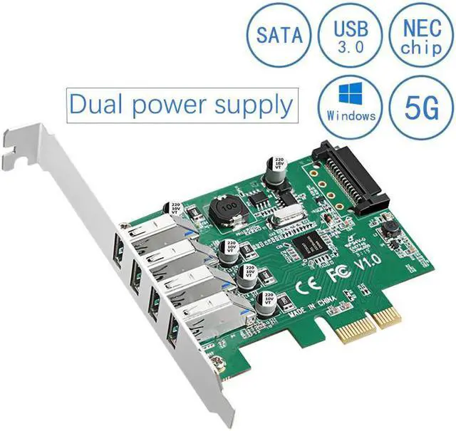 Main image of 4-port PCI-E USB 3.0 PCI Express card PCIE to USB 3.0 HUB SATA Power 5 Gbps Speed controller NEC D720201 chipset adapter