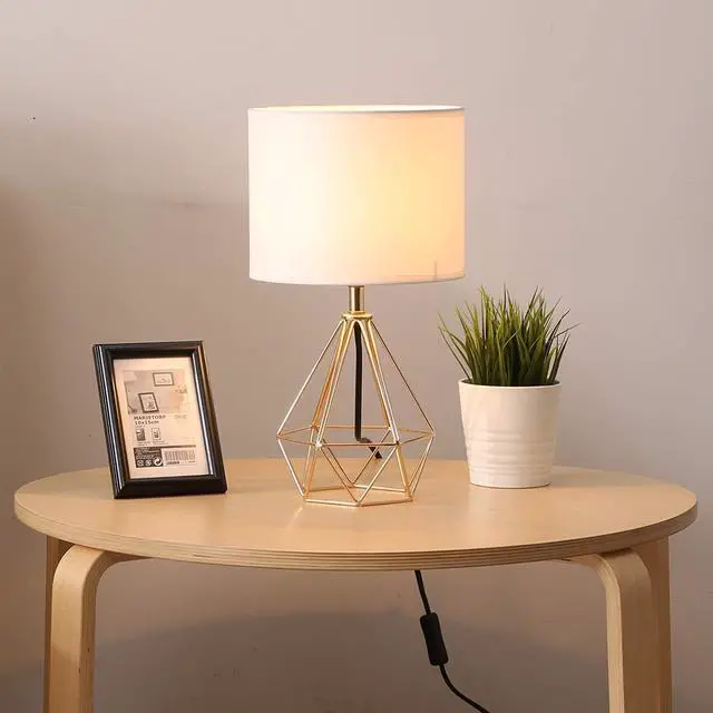 Alt view image 2 of 5 - Retro Geometric Table Lamp Drum Shade Bedside Home Lighting Light for Bedroom Living Study Room Lamp