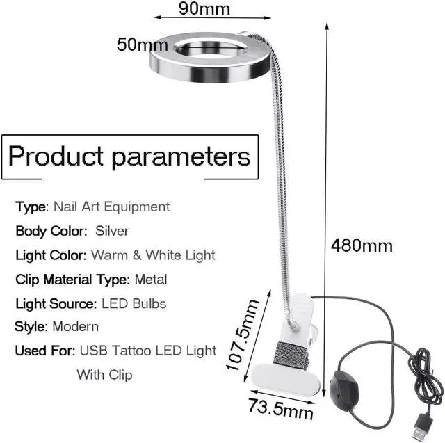 Alt view image 5 of 5 - Clip Table Lamp Dimming Desk Light Permanent Eyebrow Manicure Light USB for Night Reading Nail Art Beauty Makeup