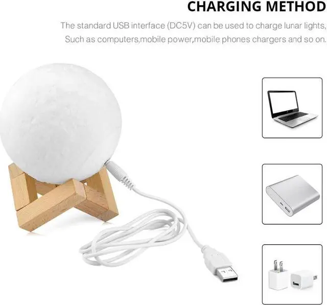 Alt view image 4 of 5 - 3D Print Moon lamp Moon light USB LED Rechargeable Novelty Touch Sensor Table Desk lamp Creative Night light Decor Birthday Gift