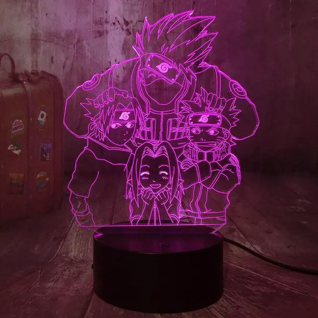 Alt view image 5 of 5 - Anime Figure 3D Optical Illusion Night Light Hatake Kakashi Uzumaki  Uchiha Sasuke Table Lamp Kid Christmas lamps