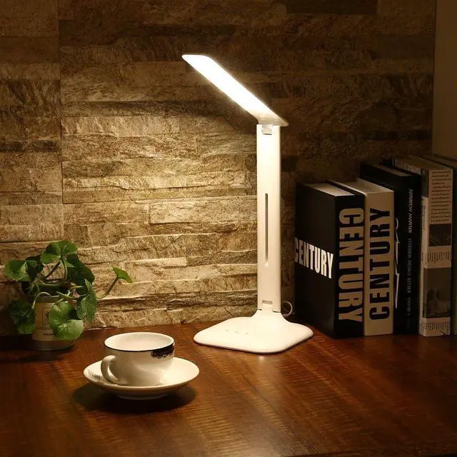 Alt view image 3 of 5 - LED Desk Lamp with 5-Level Dimmer USB / Wall Charger Adjustable Dimmable Foldable Touch Control Eye Protection 4W
