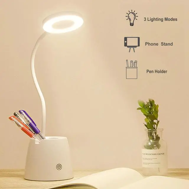 Alt view image 3 of 5 - Holder Circular Table Lamp USB Desk lamp Rechargeable Adjustment Table Reading Lamp with Phone Holder Children  Holder