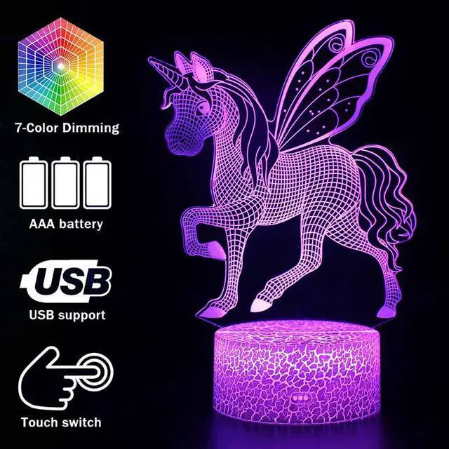Alt view image 4 of 5 - 3D Night Light Remote Or Touch Control 3D LED Unicorn Shaped Table Desk Lamp Xmas Home Decoration Lovely Gifts For Kids D30
