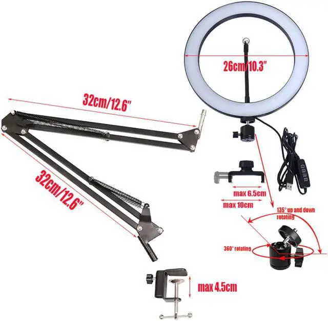 Alt view image 3 of 5 - Stand Table Lamps Clip Holder Ring Light Tripod Stand 3200K-5500K Dimmable LED for Selfie Live Video VK Dimming 3 Colors