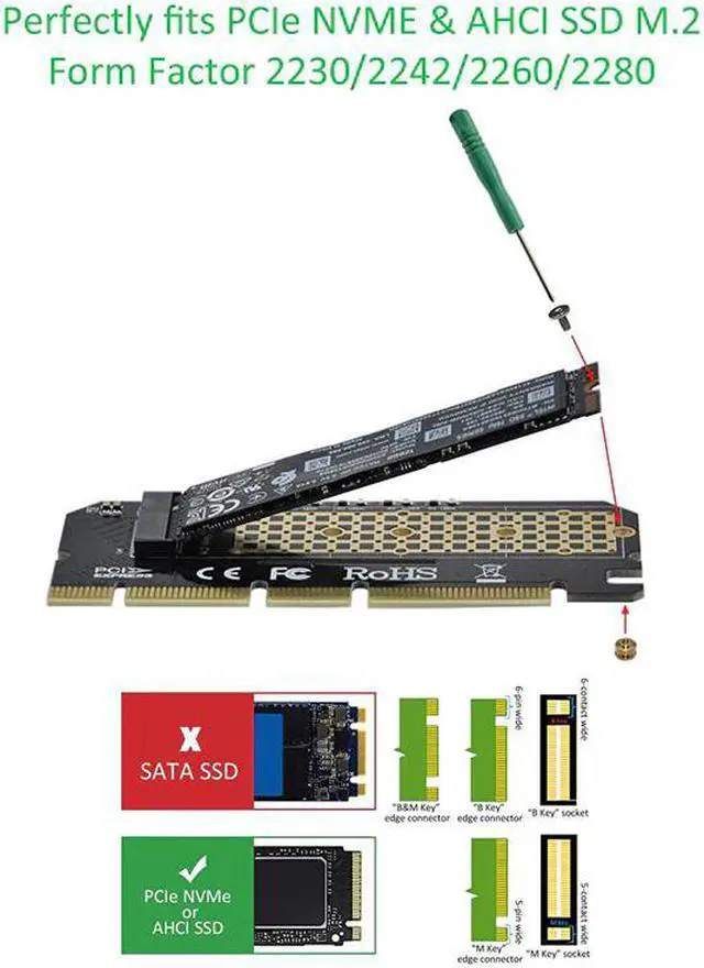 Alt view image 4 of 5 - Express 3.0 x16 x8 x4 to e-Based M Key M.2 NVMe and AHCI SSD Adapter Card with Aluminum Case Heat Sink and Thermal Pad