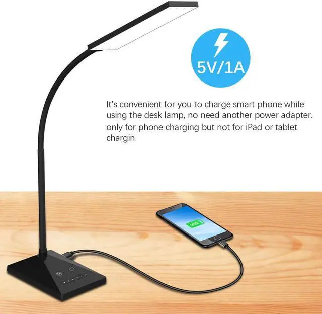 Alt view image 3 of 5 - 7 kinds of brightness dimming table lamp, eye protection reading lamp with full touch control DC 5V USB Charging Port