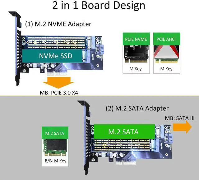 Alt view image 2 of 5 - 2 in 1 M.2 PCIE Adapter for M.2 PCIE SSD (Key-M) and M.2 SATA SSD (Key B/B+M)