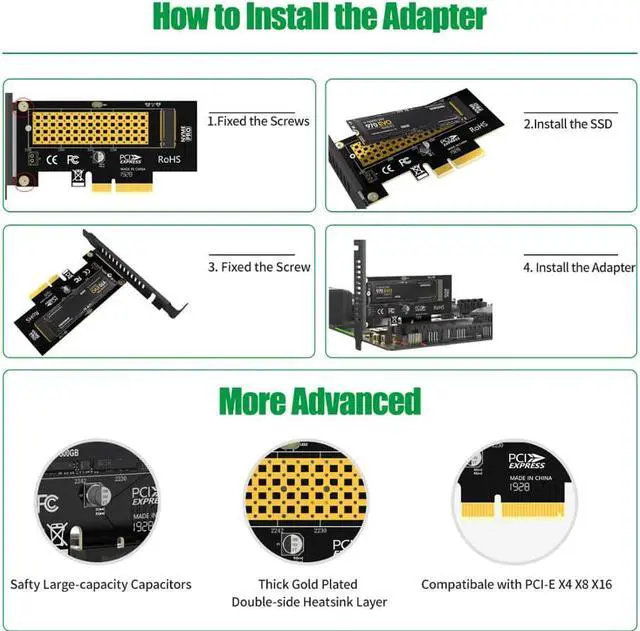 Alt view image 5 of 5 - M.2 NVMe SSD Express Card M Key to PCIE 3.0 X4 Adapter External SSD Support 230-2280 Size M.2 FULL SPEED
