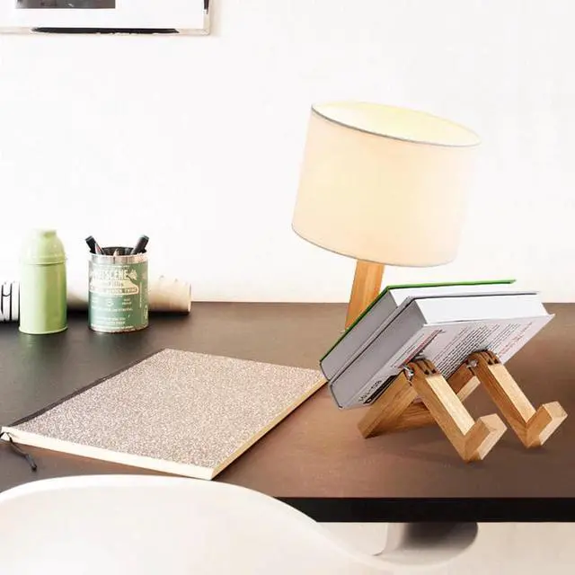 Alt view image 5 of 5 - Robot Shape Table Lamp LED EU/AU/US Plug Flexible Adjustable Folding Reading Light Wooden Fabric Bedside Lamp Luminaria