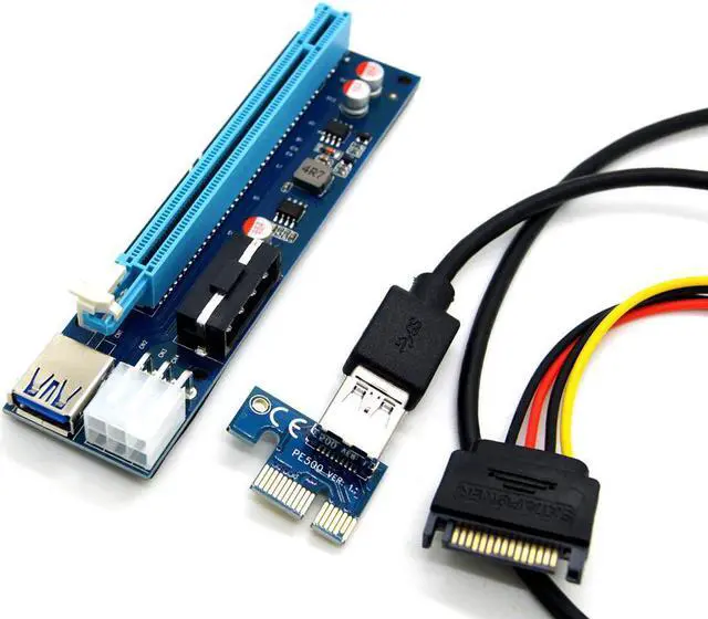 Alt view image 5 of 5 - PCI-E Express 1x To 16x Extender Riser Card Adapter SATA 6Pin Cable#T3