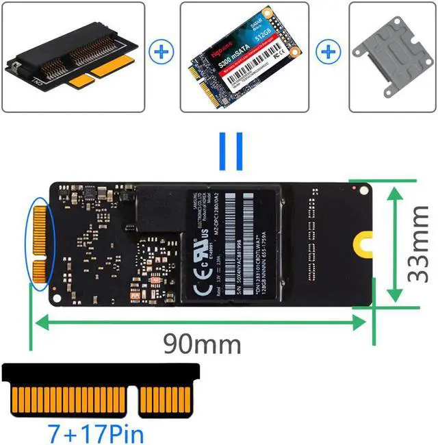 Alt view image 4 of 5 - Drive Cable Connecter Support mSATA SSD to SATA 7+17 Pin Converter Adapter for Macbook Pro Retina 2012/iMac