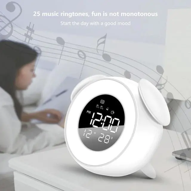 Alt view image 3 of 5 - Bedside Clock USB Electronic Table Alarm Clock Wake Up Light Alarm Clock Night Light Bedroom Lamp