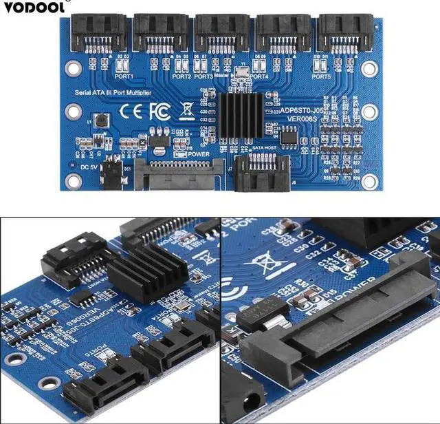 Alt view image 3 of 5 - SATA Expansion Card 1 to 5 Port SATA3.0 Controller Card Motherboard 6Gbps SATA Port Riser Card Adapter for Computer