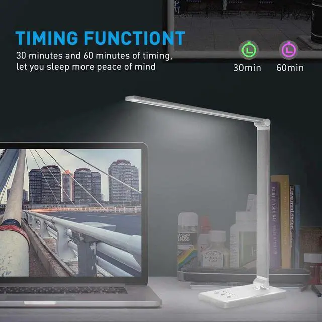 Alt view image 4 of 5 - Dimmable Table Lamp USB LED Reading Light Foldable Rotatable Switch LED Desk Lamp Wireless Charging Desk Light