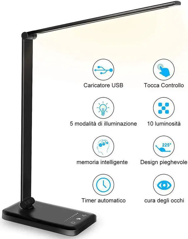 Main image of Dimmable Table Lamp USB LED Reading Light Foldable Rotatable Switch LED Desk Lamp Wireless Charging Desk Light