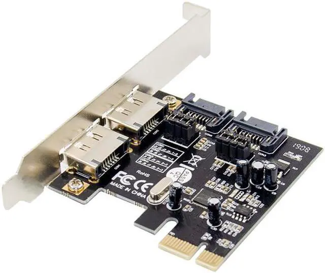 Alt view image 2 of 5 - x1 to 2-Port eSATA and 2-Port SATA 3.0 6Gb/s PCIe Expansion Card ASM1061 Chipset