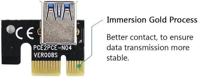Alt view image 4 of 5 - VER009S Plus PCI-E Riser Card 6Pin Power PCI Express 1X to 16X Reinforce Card 60cm USB 3.0 Cable for BTC LTC Mining