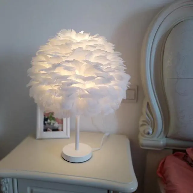 Alt view image 2 of 5 - Table Lamp Elegant Feather Lamp Lamp Nightstand Lights Bedroom Living Room Wedding Birthday Desk Lamp E27 EU Plug