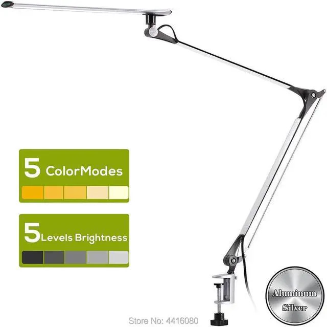 Alt view image 2 of 5 - Architect Metal Swing Arm Table Lamp Desk Lamp with Clip and 5level Dimmer 5 Lighting Modes Eye Care Touch Control Black 15W