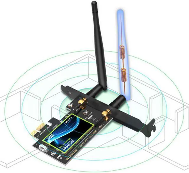 Alt view image 5 of 5 - 2974Mbps Wireless Wifi Adapter PCI-E Adapter 2.4G/5Ghz Dual Band Bluetooth 5.0 WiFi Receiver Antenna Network Card Module
