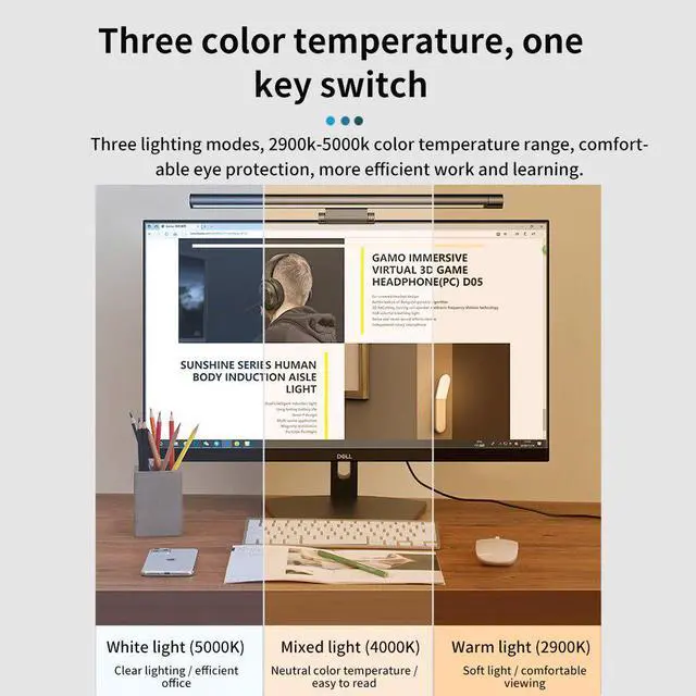Alt view image 5 of 5 - Adjustable Led Computer Screen 5W Desktop Lamp Durable Eye Protection Office Non Flickering Aluminum Monitor Light