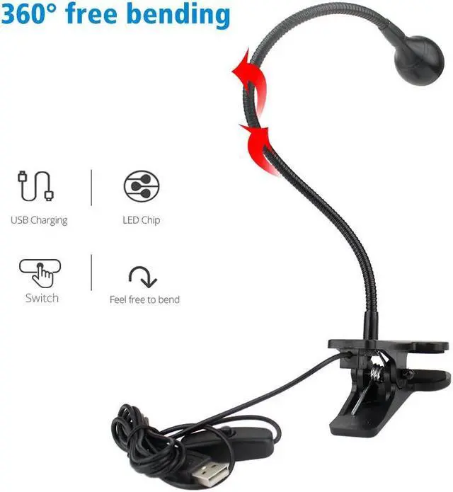 Alt view image 4 of 5 - Table Lamp Black/Silver Led Desk Lamp USB Charging For Living Room Bedroom Study Light With Clip Warm White