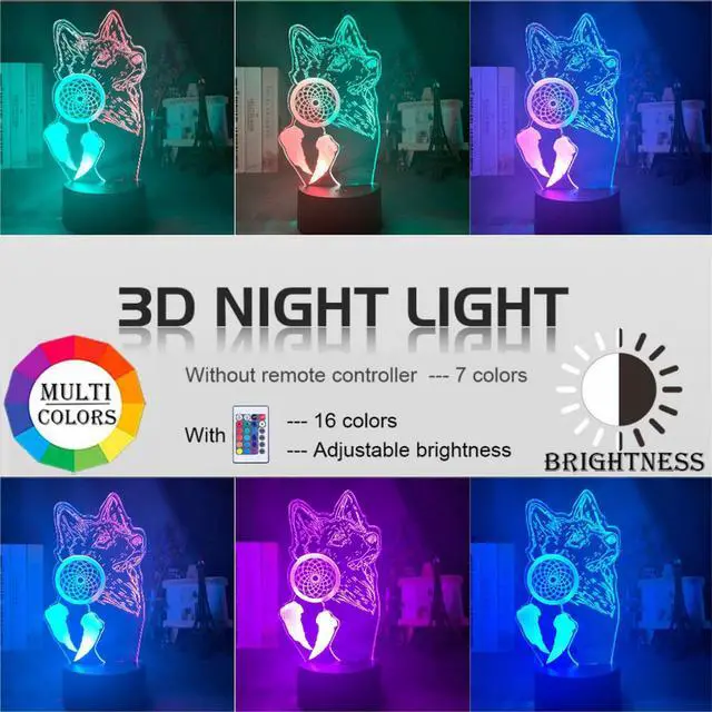Alt view image 2 of 5 - 3D Illusion Night Light Wolf and Dreamcatcher for Home Decoration Nightlight Hit Color Touch Sensor Led Bedroom Table Lamp Gift
