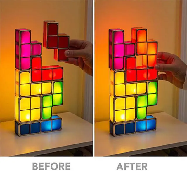Main image of Puzzle Light Stackable LED Desk Lamp Constructible Block Night Light 3D Retro Game Tower Lamp Baby Colorful Brick Toy
