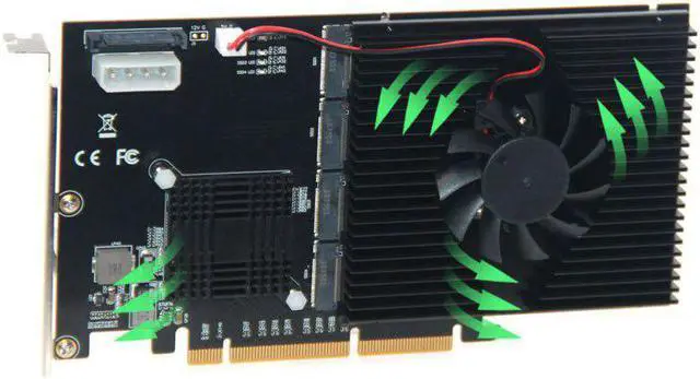 Alt view image 2 of 5 - on Cards Adapter M.2 Raid Controller/Ssd/Card Pci-E/Pcie M.2 Ssd Cooling Heatsink Pcie X16 for M.2 2280 Nvme Ssd +Fan