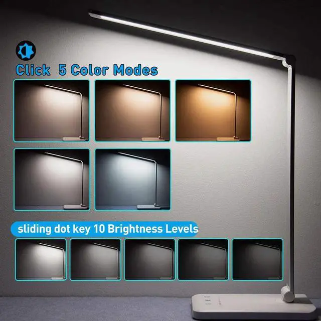 Alt view image 3 of 5 - 1pcs Stepless Dimmable Desk Reading Light Foldable Rotatable Touch Switch LED Table Lamp USB Charging Port Eye-protect Desk Lamp