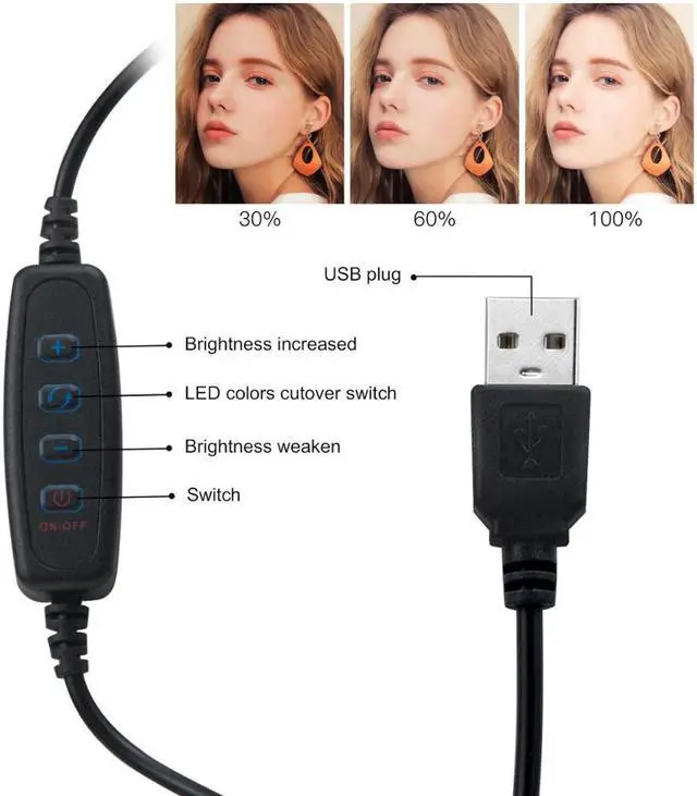 Alt view image 4 of 5 - Ring Desk Lamp USB Port NEW Photography Selfie  Light Dimmable Table Desk Lamp for Bedside Read Study Luminaria De Mesa